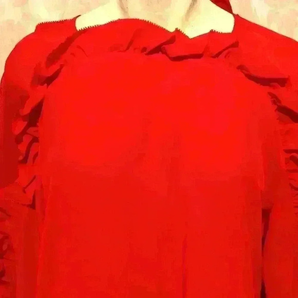 NWT Chelsea and Walker Slimane 100% Silk Ruffle Blouse Chinese Red Size 10 - Picture 2 of 14